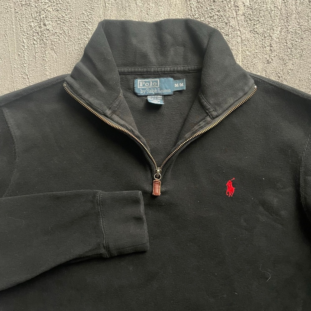 Vintage Polo Ralph Lauren 1/4 Zip Pullover Sweatshirt Mens Medium Black 90s